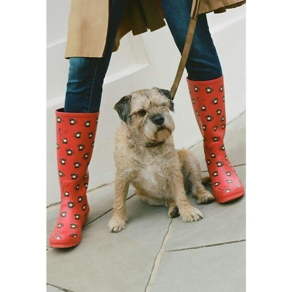 Anthropologie Shoes - Anthropologie "Colloquial Rain Boots" in Call Me, Red, Telephone Print